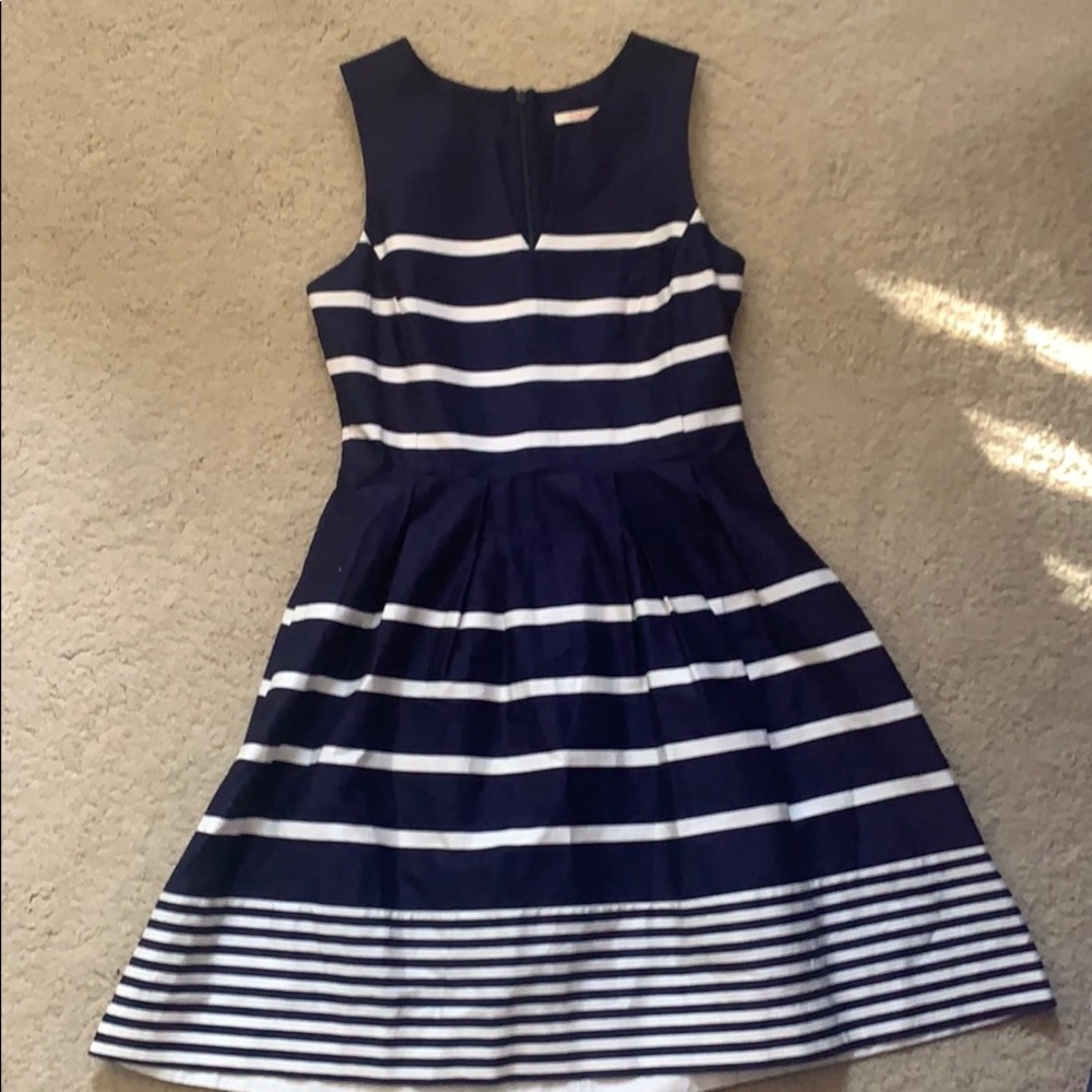 Navy and White Striped Fit and Flair Dress